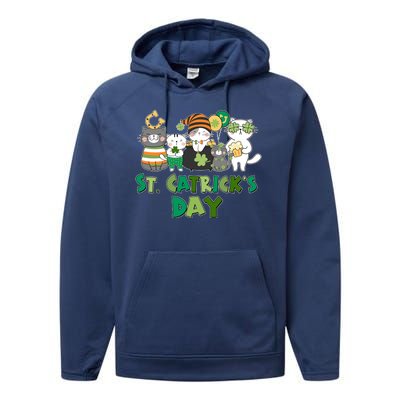 Funny St Catrick's Day St Patrick's Day Cats Performance Fleece Hoodie