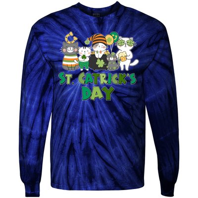 Funny St Catrick's Day St Patrick's Day Cats Tie-Dye Long Sleeve Shirt