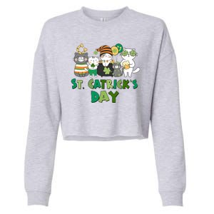 Funny St Catrick's Day St Patrick's Day Cats Cropped Pullover Crew