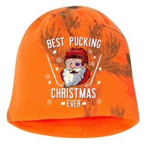 Funny Santa Claus Ice Hockey Best Pucking Christmas Gift Kati - Camo Knit Beanie