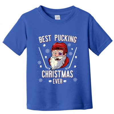 Funny Santa Claus Ice Hockey Best Pucking Christmas Gift Toddler T-Shirt