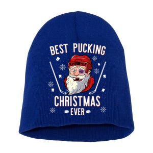 Funny Santa Claus Ice Hockey Best Pucking Christmas Gift Short Acrylic Beanie