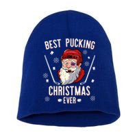 Funny Santa Claus Ice Hockey Best Pucking Christmas Gift Short Acrylic Beanie