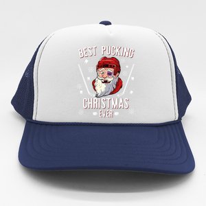 Funny Santa Claus Ice Hockey Best Pucking Christmas Gift Trucker Hat