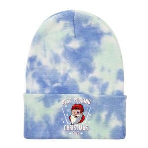 Funny Santa Claus Ice Hockey Best Pucking Christmas Gift Tie Dye 12in Knit Beanie