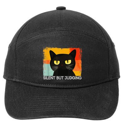 Funny Silly Cat Silent But Judging Funny Sarcastic Saying 7-Panel Snapback Hat