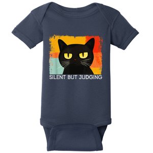 Funny Silly Cat Silent But Judging Funny Sarcastic Saying Baby Bodysuit