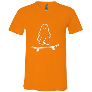 Funny Skateboarding Cute Ghost Skateboard Lazy Halloween Costume Gift V-Neck T-Shirt