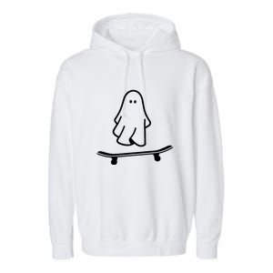 Funny Skateboarding Cute Ghost Skateboard Lazy Halloween Costume Gift Garment-Dyed Fleece Hoodie