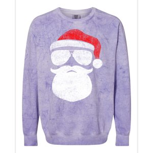 Funny Santa Claus Face Sunglasses With Hat Beard Christmas Colorblast Crewneck Sweatshirt