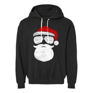 Funny Santa Claus Face Sunglasses With Hat Beard Christmas Garment-Dyed Fleece Hoodie