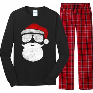 Funny Santa Claus Face Sunglasses With Hat Beard Christmas Long Sleeve Pajama Set