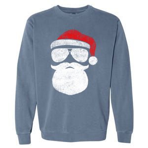 Funny Santa Claus Face Sunglasses With Hat Beard Christmas Garment-Dyed Sweatshirt