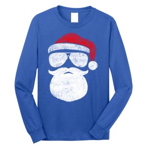 Funny Santa Claus Face Sunglasses With Hat Beard Christmas Long Sleeve Shirt