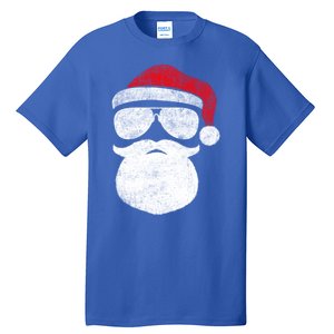 Funny Santa Claus Face Sunglasses With Hat Beard Christmas Tall T-Shirt