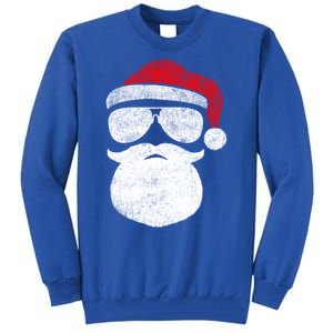 Funny Santa Claus Face Sunglasses With Hat Beard Christmas Tall Sweatshirt