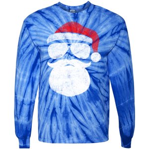 Funny Santa Claus Face Sunglasses With Hat Beard Christmas Tie-Dye Long Sleeve Shirt