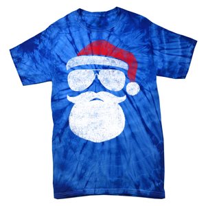 Funny Santa Claus Face Sunglasses With Hat Beard Christmas Tie-Dye T-Shirt