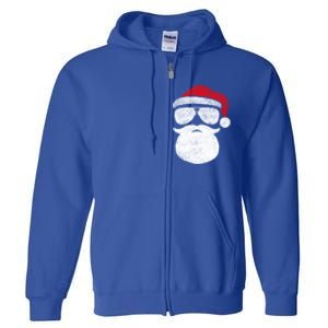 Funny Santa Claus Face Sunglasses With Hat Beard Christmas Full Zip Hoodie