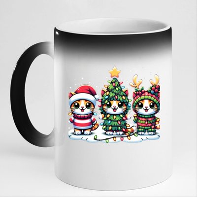 Festive Santa Cat Christmas Light Santa Reindeer Holiday Gift 11oz Black Color Changing Mug