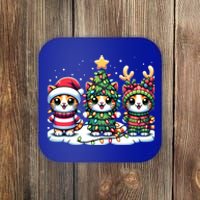 Festive Santa Cat Christmas Light Santa Reindeer Holiday Gift Coaster