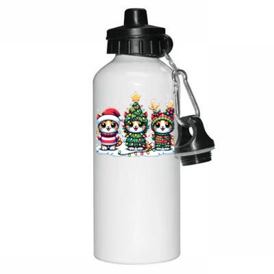 Festive Santa Cat Christmas Light Santa Reindeer Holiday Gift Aluminum Water Bottle