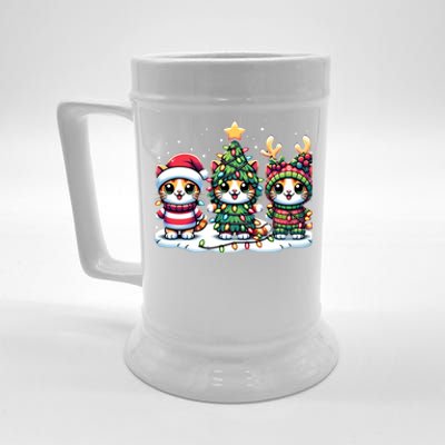 Festive Santa Cat Christmas Light Santa Reindeer Holiday Gift Beer Stein