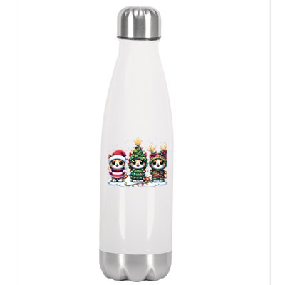 Festive Santa Cat Christmas Light Santa Reindeer Holiday Gift Stainless Steel Insulated Water Bottle