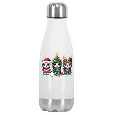 Festive Santa Cat Christmas Light Santa Reindeer Holiday Gift Stainless Steel Insulated Water Bottle