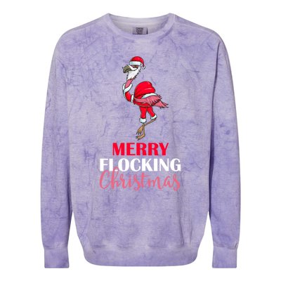 Flamingo Santa Claus Christmas Merry Flocking Christmas Pun Gift Colorblast Crewneck Sweatshirt