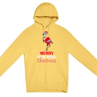 Flamingo Santa Claus Christmas Merry Flocking Christmas Pun Gift Premium Pullover Hoodie