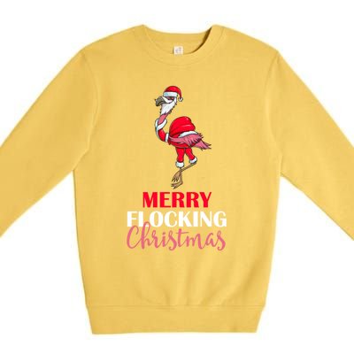 Flamingo Santa Claus Christmas Merry Flocking Christmas Pun Gift Premium Crewneck Sweatshirt