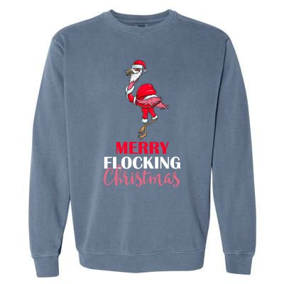 Flamingo Santa Claus Christmas Merry Flocking Christmas Pun Gift Garment-Dyed Sweatshirt