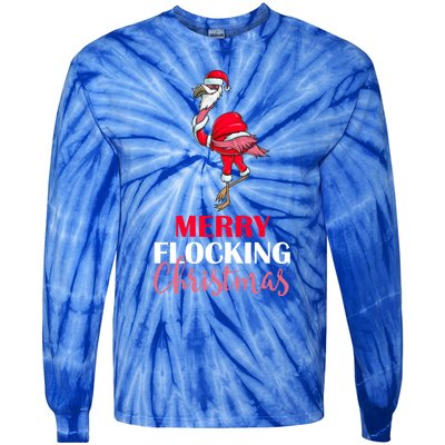 Flamingo Santa Claus Christmas Merry Flocking Christmas Pun Gift Tie-Dye Long Sleeve Shirt