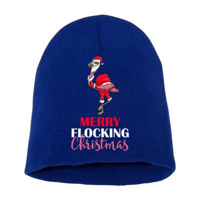 Flamingo Santa Claus Christmas Merry Flocking Christmas Pun Gift Short Acrylic Beanie