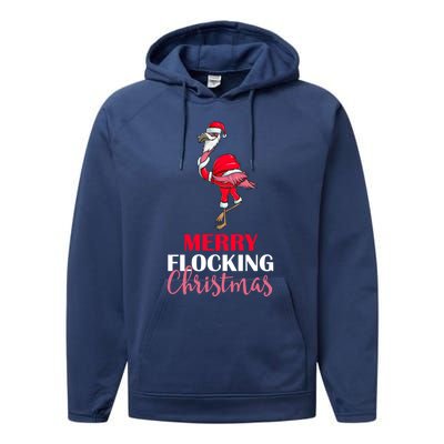 Flamingo Santa Claus Christmas Merry Flocking Christmas Pun Gift Performance Fleece Hoodie