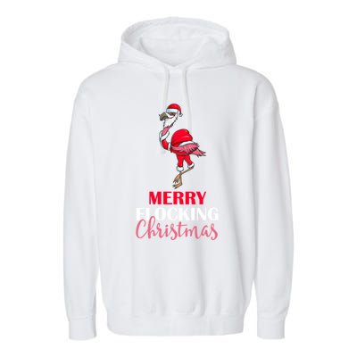 Flamingo Santa Claus Christmas Merry Flocking Christmas Pun Gift Garment-Dyed Fleece Hoodie