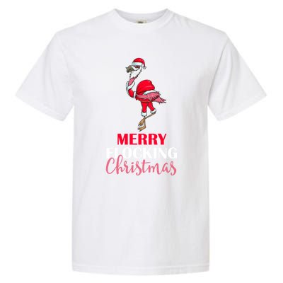 Flamingo Santa Claus Christmas Merry Flocking Christmas Pun Gift Garment-Dyed Heavyweight T-Shirt