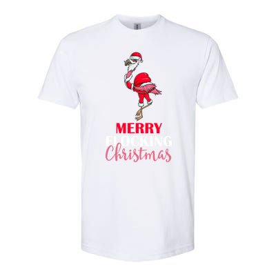 Flamingo Santa Claus Christmas Merry Flocking Christmas Pun Gift Softstyle CVC T-Shirt