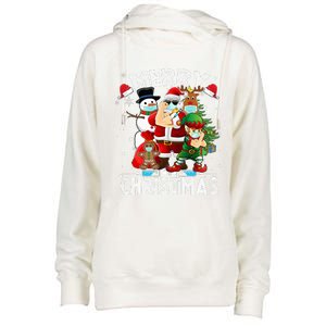 Festive Santa Claus Holiday Cheer Womens Funnel Neck Pullover Hood