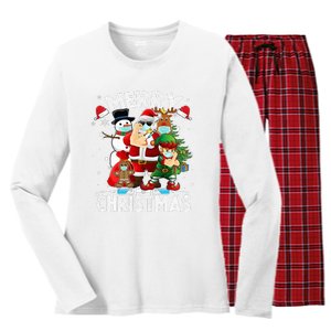 Festive Santa Claus Holiday Cheer Women's Long Sleeve Flannel Pajama Set 