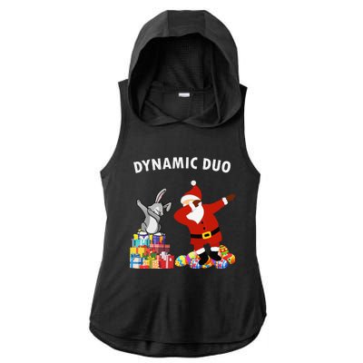 Funny Santa Claus And Easter Bunny Dynamic Duo Ladies PosiCharge Tri-Blend Wicking Draft Hoodie Tank