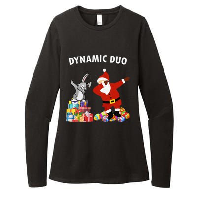 Funny Santa Claus And Easter Bunny Dynamic Duo Womens CVC Long Sleeve Shirt