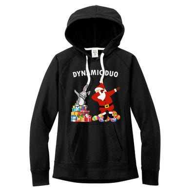 Funny Santa Claus And Easter Bunny Dynamic Duo Women's Fleece Hoodie