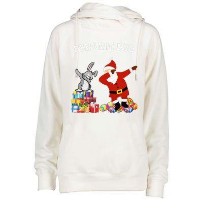 Funny Santa Claus And Easter Bunny Dynamic Duo Womens Funnel Neck Pullover Hood