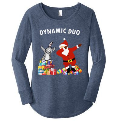 Funny Santa Claus And Easter Bunny Dynamic Duo Women's Perfect Tri Tunic Long Sleeve Shirt