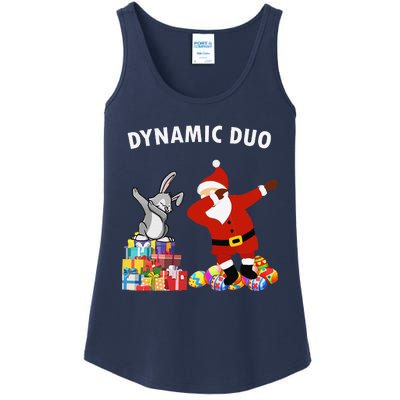 Funny Santa Claus And Easter Bunny Dynamic Duo Ladies Essential Tank