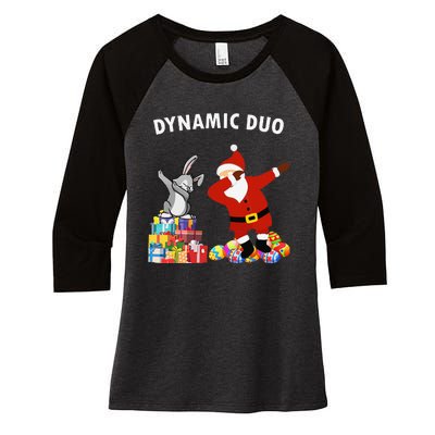 Funny Santa Claus And Easter Bunny Dynamic Duo Women's Tri-Blend 3/4-Sleeve Raglan Shirt