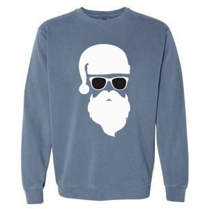 Funny Santa Claus Face Sunglasses with Hat Beard Christmas  Garment-Dyed Sweatshirt