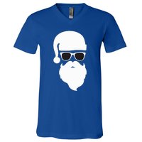 Funny Santa Claus Face Sunglasses with Hat Beard Christmas  V-Neck T-Shirt